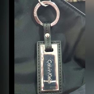 Calvin Klein Large Monogram Metal and Leather Keychain with Monogram Tag